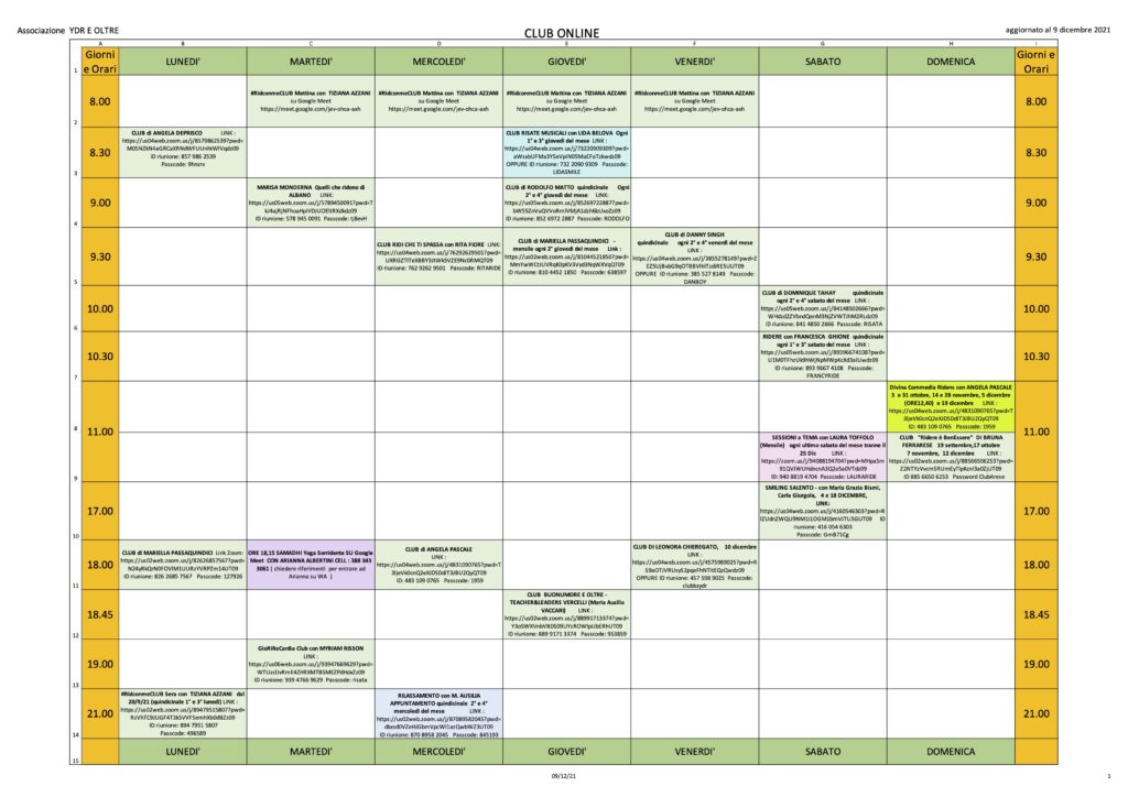 PROGRAMMA CLUB ONLINE dal 15 sett 2021